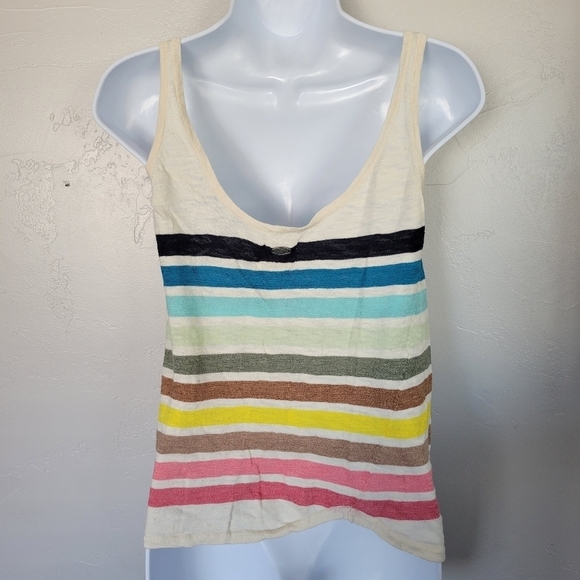 Quiksilver XS/S Tank Top Beige Colorful Stripes Summer Spring Lightweight Guaze - Picture 5 of 8